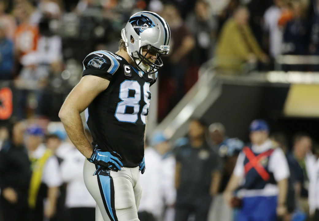Dejected Panthers tight end Greg Olsen. Photo / AP